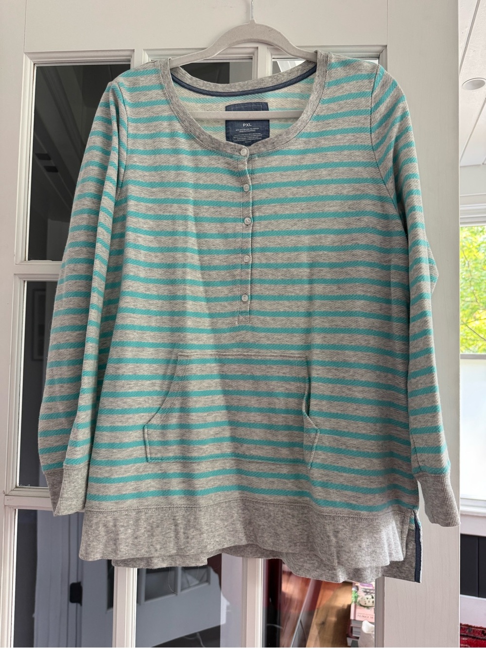 Sonoma Gray & Aqua Striped Henley Pullover